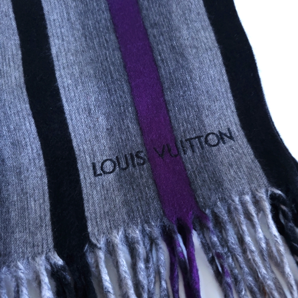 Louis Vuitton purple gray fringed scarf muffler